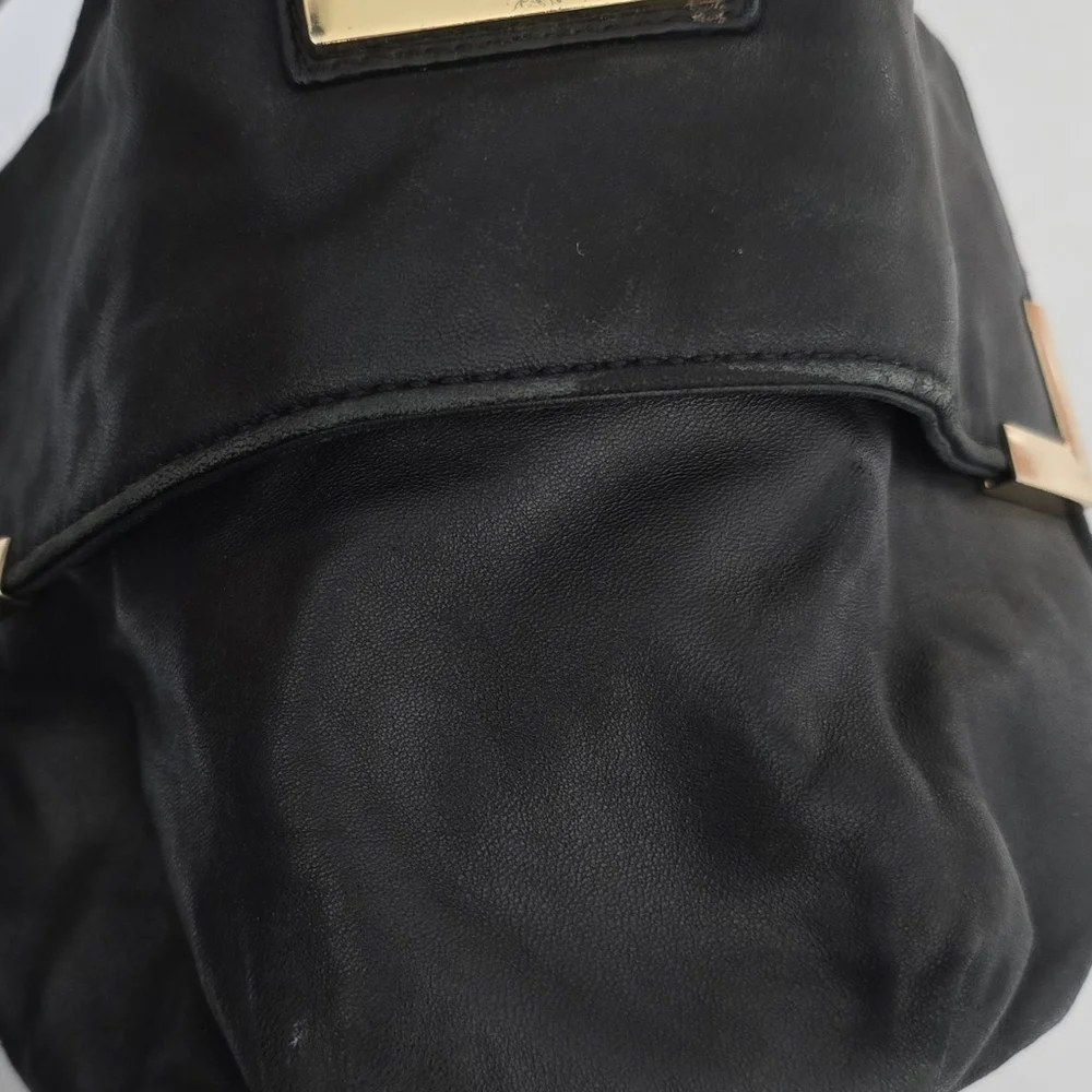 Michael Kors Black Leather Hobo Tote with Gold Hardware
